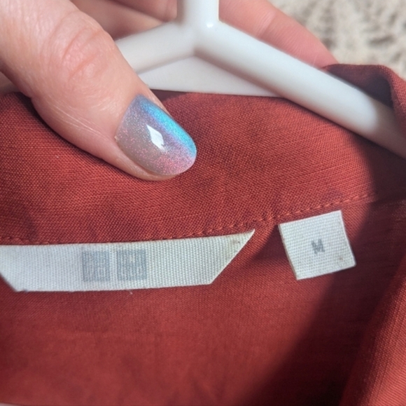 Uniqlo Women's Linen Blend Button Down Collared Shirt Rust Orange M - Picture 4 of 5